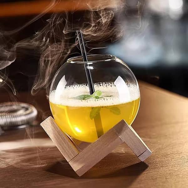 Premium high quality stylish Glass best for  cold Tea & coffee , best favourite  summer drikns with premium stylish Wooden Stand & Reusable Straw.