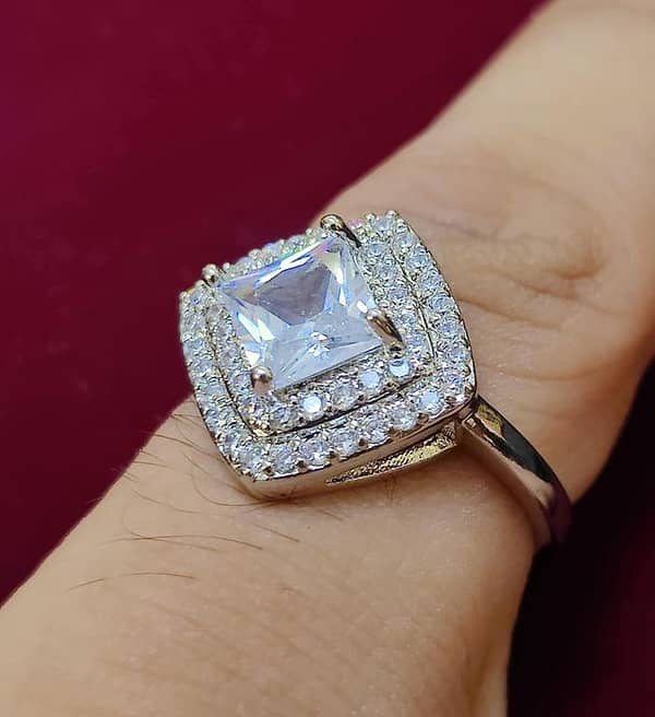 Diamond Cut Stone Silver Ring (Imported) for Women and Girls, Free Size Adjustable