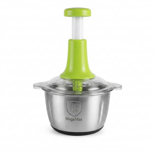 Stainless Steel Multifunctional 2LTR Hand Push Chopper – Manual Stainless Steel Blades, Meat & Vegetable Cutter, Portable Food Processor