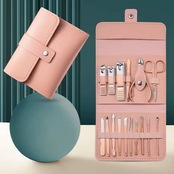 16 in 1 Manicure Pedicure Kit with Nail Cutter, Ear Pick, Scissors, Tweezers, Knife, Eyebrow Tools in Leather Travel Case