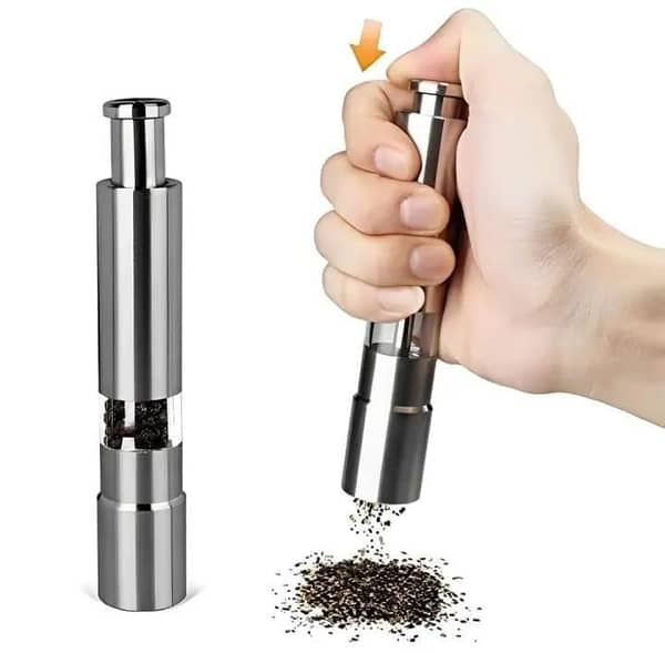 Salt & Pepper Mill Grinder | Stainless Steel Original Pump| One Hand Operation Grind Herb or Spice Cooking Gadgets