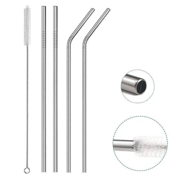 Stainless Steel Straws Pack of 4 + Straw Cleaning Brush | Metal Straw for Drinking Juice | Eco Friendly & Reusable