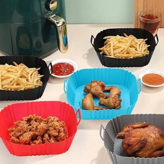 Air Fryer Silicone Reusable Pot Easy Clean Round/Rectangular Liner Pizza Plate Basket Liner Non-Stick Oven Baking Tray