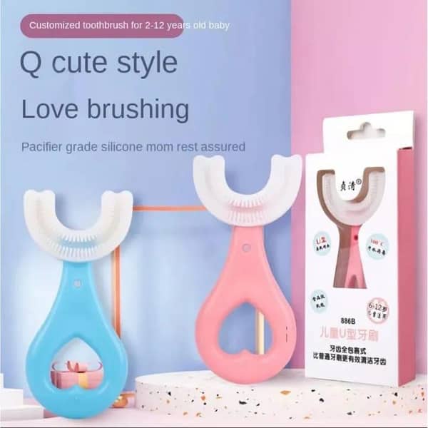 pack of 2 Toothbrush Children's Teeth Cleaning Brush Kids U-Shaped Toothbrush For Children U Shaped Tooth Dental Training Toothbrush Portable Mouth-Cleaning Manual With Handle Food Grad Baby (Random color)