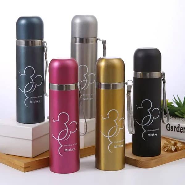 Stainless Steel Water Bottle Imported Best Quality Mickey Mouse Sketched for Hot & Cold Water, Vacuum Flask for School Kids, Boys and Girls - 500ml.