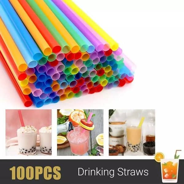 100 PCs Plastic Flexible Drinking Straws Color Birthday Wedding Disposable Safety Straw
