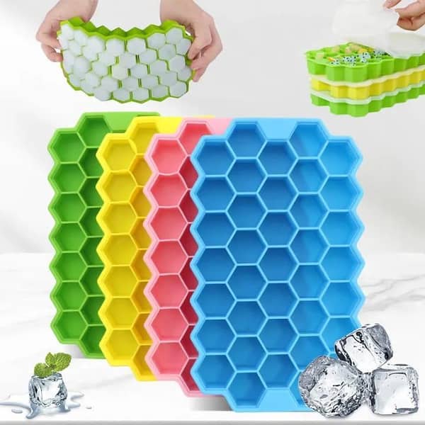 Silicon Ice Cube Tray, 37 Grid Ice Cube Maker Honeycomb Shape With Lid, Silicone Ice Cube Molds with Lid Flexible Tray for Refrigerator And Freezer, Silicone Ice Maker Mold, Small Ice Cube Mold Reusable