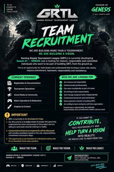 GRTL Team Recruitment – Part Time Gaming Tournament Roles