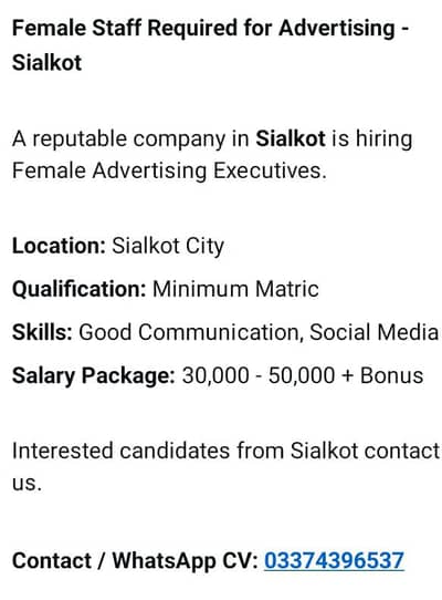 female staff required