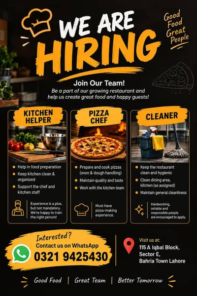 i want pizza chef_ kitchen helper _ cleaner