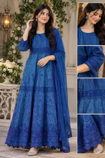 Blue Embroidered Party frock