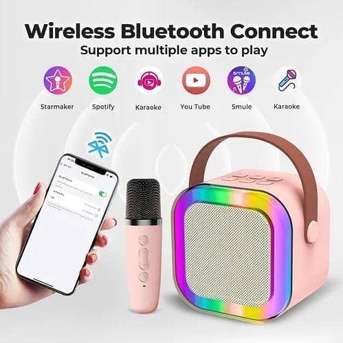 T  K12 Portable Bluetooth Rechargeable Karaoke Speaker with Wireless Microphone for Home Singing KTV
