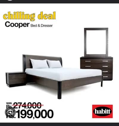 Habitt King Bed Set with Mattress, 2 Side Tables & Dresser