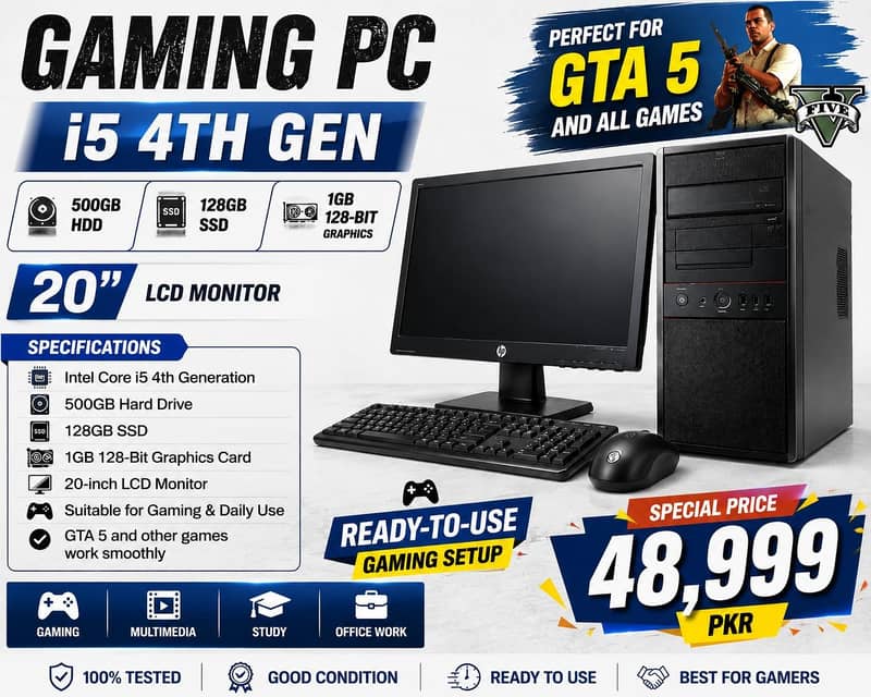 Gaming PC i5 4th Gen | 500GB HDD + 128GB SSD 0