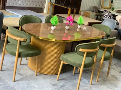 Modern Marble Design Dining Table with 6 Comfortable Chairs table