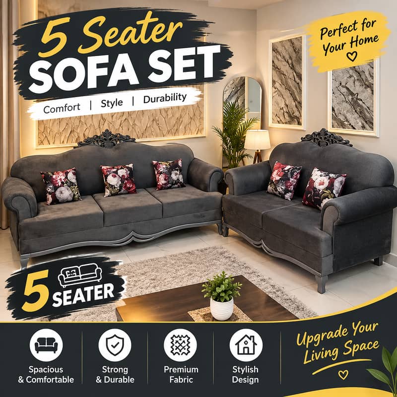 5 Seater Sofa Set|Sofa Set|Sofa|Wooden Sofa Set 0