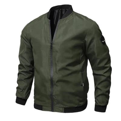 Men's Bomber Jacket Green Polyester Collared Large