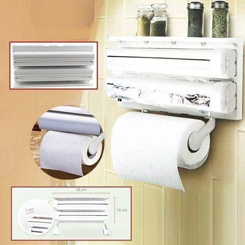 T  3 In 1 Kitchen Triple Paper Roll Dispenser & Holder For Tissue Paper Roll, Aluminum Foil And Plastic Wrapping Film/Cling Film