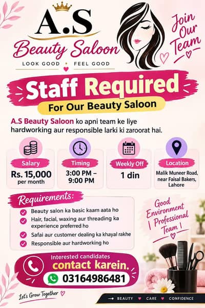Experienced Beautician Required for Beauty Parlour
