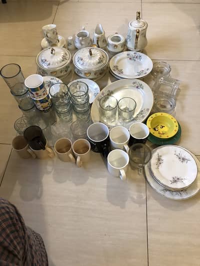Asorted Crockery (Dinner set 26 leftover pieces) glasses and mugs