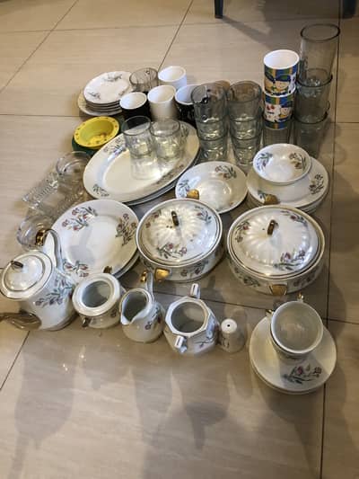Asorted Crockery (Dinner set 26 leftover pieces) glasses and mugs