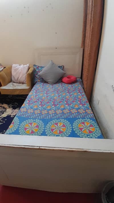 White Bedroom Set- Bed (without mattress), Side table, dressing table