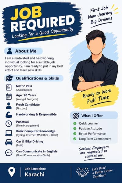 Job Required – Matric Pass, Age 20 | Fresh Candidate