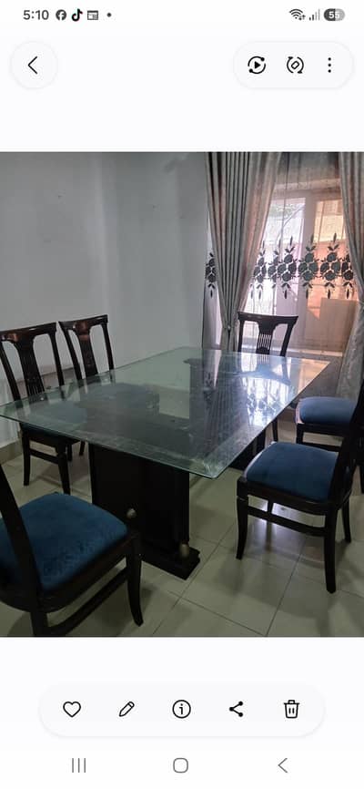 Glass dining table for six person