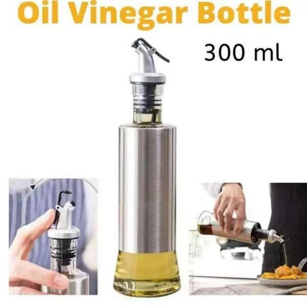 T   Kitchen Cooking Oil Vinegar Bottle with Dropper Best For Olive oil Usage Glass and Stainless Steel - 300 ml