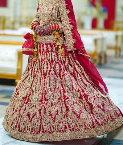 Heavy Bridal Lehenga | Red Maroon Barat Dress | Can-Can Attached