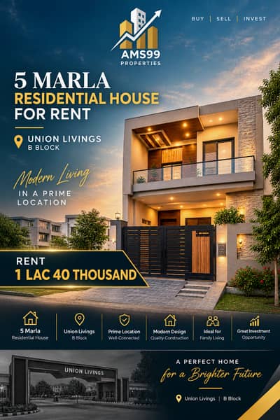 5 Marla Residential House for rent in Union Livings B Block Prime Location