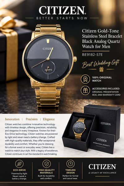 Citizen BE9182-57E Gold-Tone Stainless Steel Black Dial Quartz Watch f