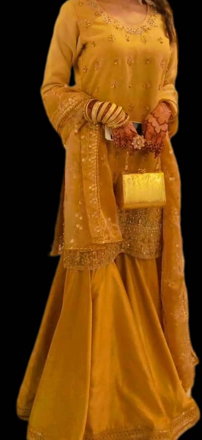 Mustard Golden Gharara 3 piece suit - 1 time used - with free jewelry