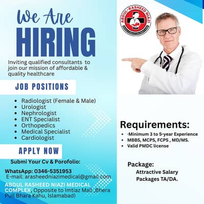 HIRING / Inviting qualified consultants (MBBS, MCPS, FCPS , MD/MS. )