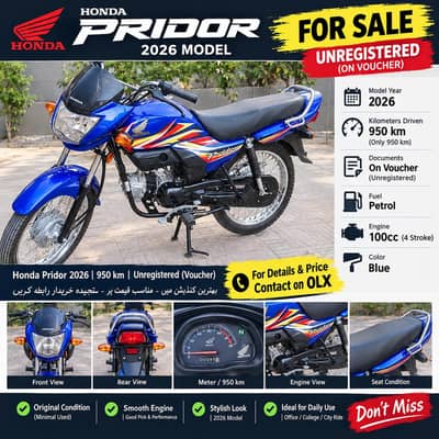 Honda Pridor 2026 Model | Only 950 KM | Unregistered | On Voucher