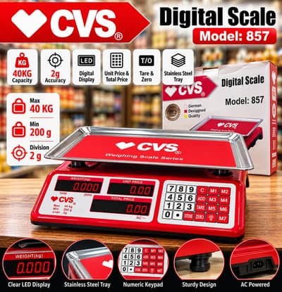 CVS 857 Digital Scale | 40KG | 2g | Metal Buttons | Price Computing