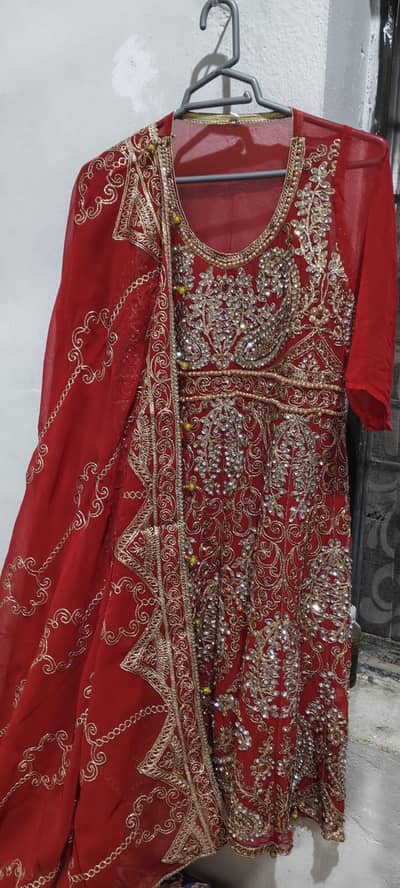 Heavy Embroidered Red Formal Suit with Trouser (Size Medium)