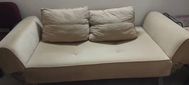 Two Modern Beige Sofa Cum Bed with 4 Cushions -