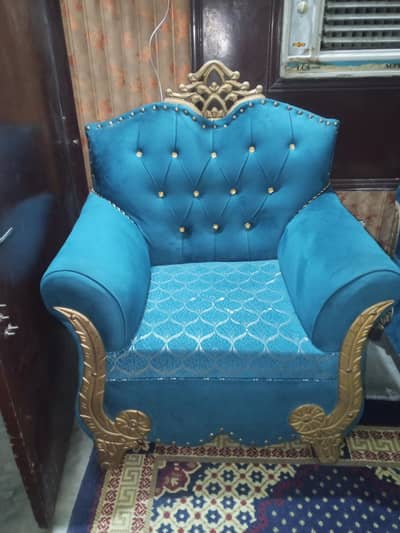 Shahi 6 Seater Sofa Set (3+2+1) Peacock Blue Velvet - 9.5/10 Condition