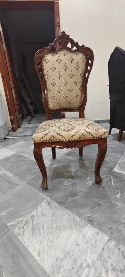 Solid Wood Dining Table Set (6 Chairs + Glass Top