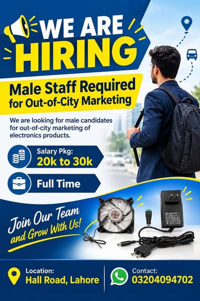 Male Staff Required – Out-of-City Marketing | Electronics Products
