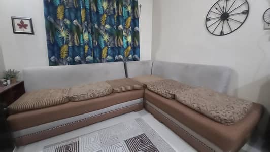 GREY AND BROWN LARGE L SHAPED SOFA WITH CUSHIONS FOR SALE