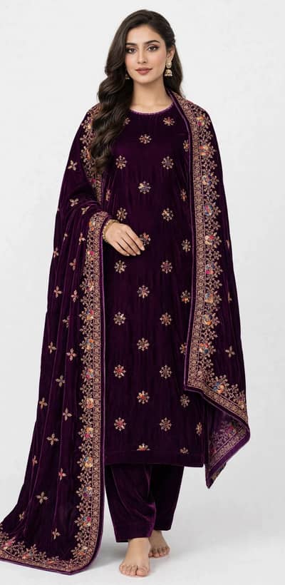 Women 3pc Red Embroidered Suit With Heavy Dupatta - Brand New