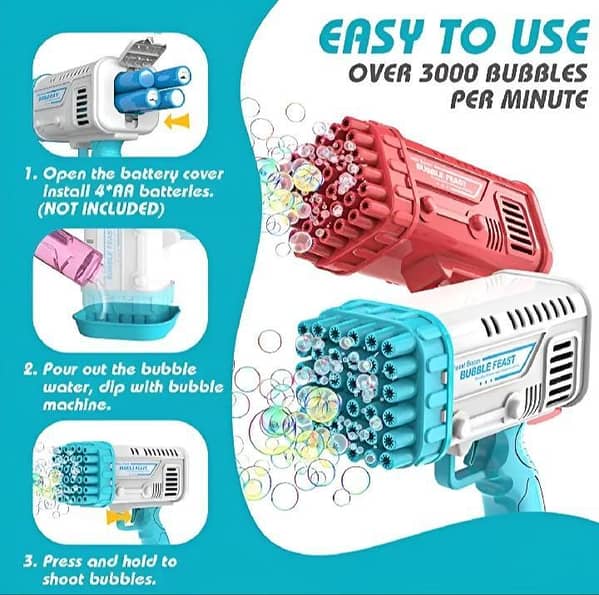 T  Bazooka Bubble Gun Electric Automatic Bubble maker Bubble Machine 2 in 1 Toy Space Rocket Bubble Gun with 8 and 36 holes Toy Gun for Pool Party Summar Vacation game