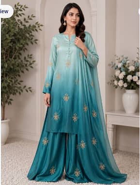 Multi Shaded Digital Printed Shamoz Silk 3 Piece Suit for Women