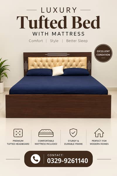 Bed Set - King Size Bed - Wooden bed - Tufted Bed - Bed with mattress
