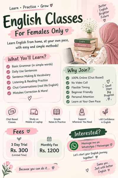 Online English Classes for Females | Chat-Based Learning | 3-Day Tria