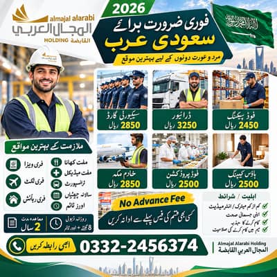 jobs in Saudia Arabia, Company Visa, Work visa, Plumber,Security Guard