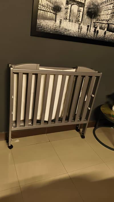 Premium Foldable Baby Cot – Grey | Excellent Condition