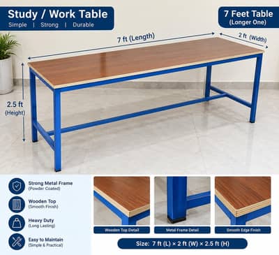 7 Ft & 5 Ft Heavy Duty Metal Frame Wooden Office Tables